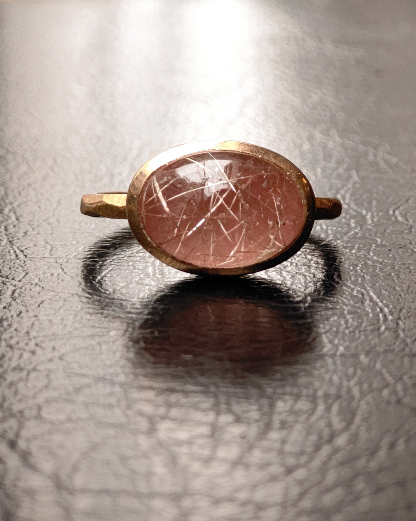 ルチルクォーツ　×　ロードクロサイト　ダブレット　オーバルカボション　シルバーSV925リング