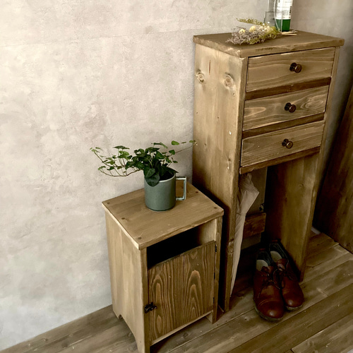 チェストとゴミ箱のセット】木製 玄関収納 かわいい四つ脚 2段引き出し