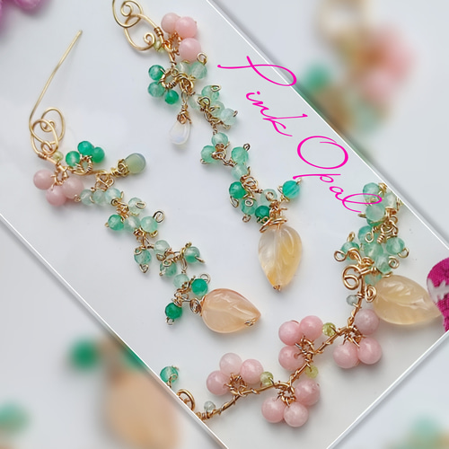 【送料無料キャンペーン】 14Kgf 高品質 【お花 ピンクオパールグリーンインカローズ アクセサリー