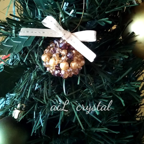Ornament] ガラスビーズ ゴールド×ワインレッド X'mas