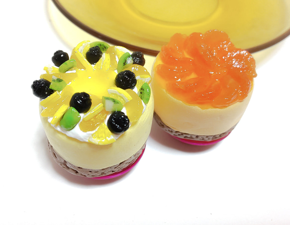 美味しそうなホールケーキセット③(レモンレアチーズ、オレンジレアチーズ)   フェイクスイーツ  スイーツデコ 1枚目の画像