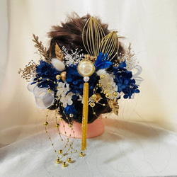 花と葉のデザイン 髪飾り簪　成人式　ウェディング 専用 オーダー 豪華花魁風髪飾りセット かんざし付き 成人式