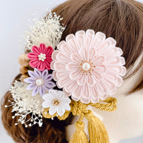 つまみ細工髪飾り 髪飾り 和装髪飾り 成人式 結婚式 卒業式 七五三 つまみ細工髪飾り【菊ピンク】成人式 七五三 和装 着物 浴衣 結婚式
