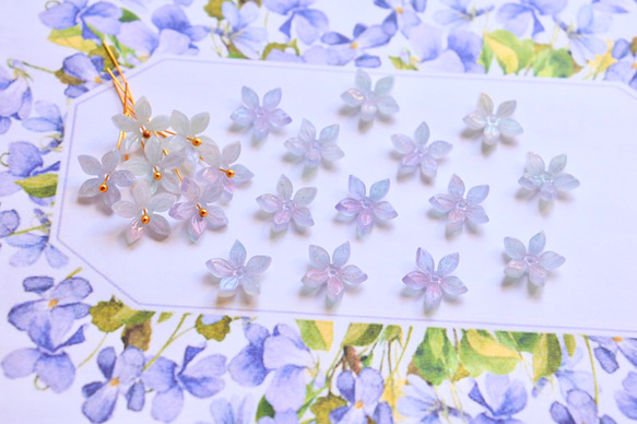新作★ジャスミン　キキョウ　お花のアセテートパーツ　パープルレインボーカラー 11枚目の画像