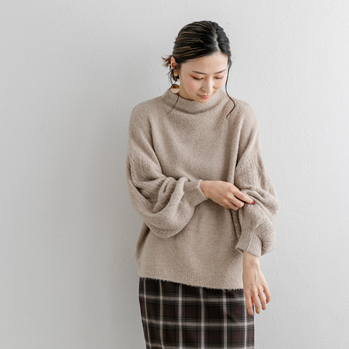 袖ケーブル編み ボトルネックふんわりシャギーニット 22616 ニット