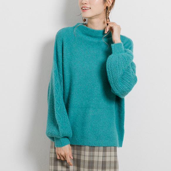 袖ケーブル編み ボトルネックふんわりシャギーニット 22616 ニット