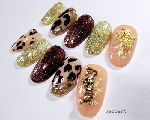 オーダーネイルチップNo.76 レオパード柄 大人可愛い マグネットベース オーダーネイルチップNo.76 レオパード柄 大人可愛い マグネット