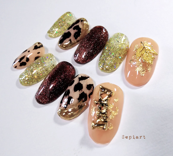 ジェルネイルチップ☆付け爪~ひょう柄~レオパード柄☆ニュアンス  