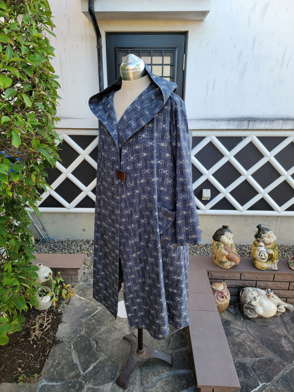 着物リメイク　古布　手作り　琉球紬　コート 3枚目の画像