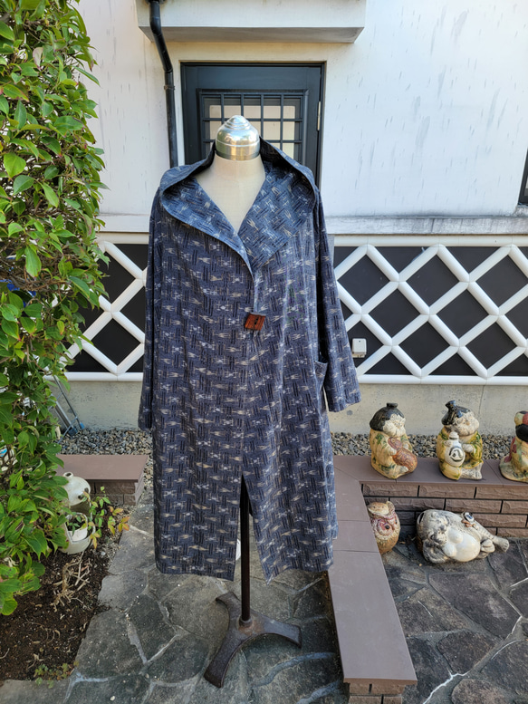 着物リメイク　古布　手作り　琉球紬　コート 1枚目の画像