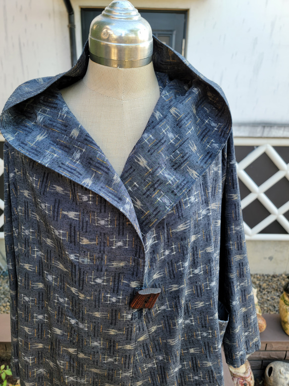 着物リメイク　古布　手作り　琉球紬　コート 4枚目の画像