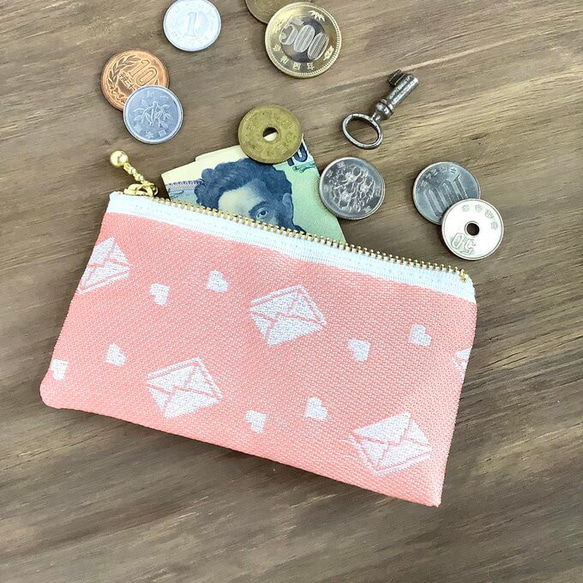 畳縁　硬幣錢包　名片夾　愛情信　粉色的　日式　可爱 第4張的照片