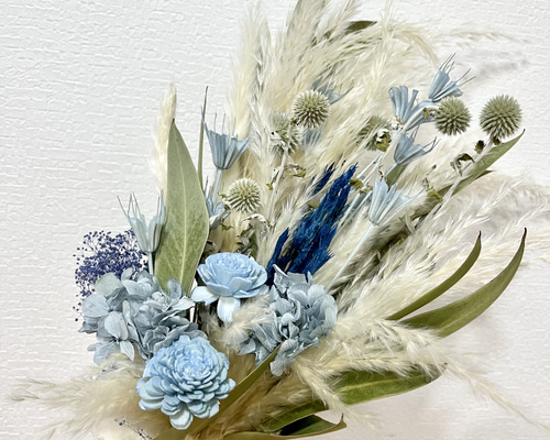 ♡ぷりんページ♡ドライフラワーブーケ❀プレゼント♡ ドライフラワーブーケ Blue &white ブーケ Flower largo 通販