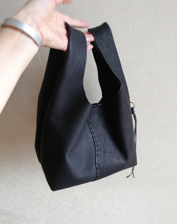 my Bag -mini-　黒色✗生成り　ピッグスキンレザー 12枚目の画像