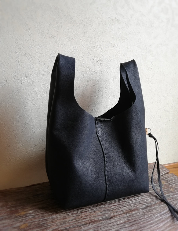 my Bag -mini-　黒色✗生成り　ピッグスキンレザー 2枚目の画像
