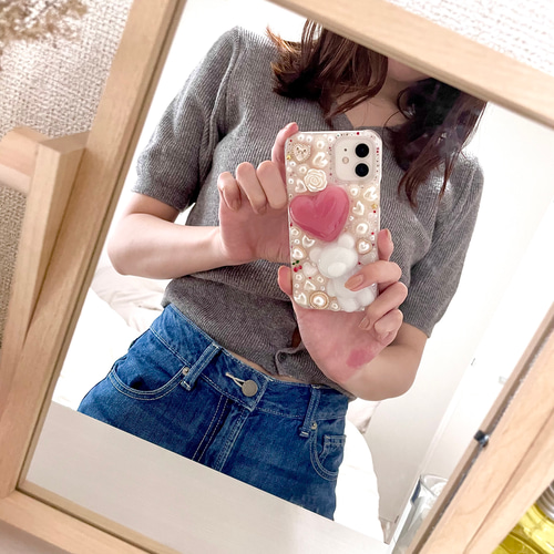 ♡くまちゃんハートのキラキラスマホケース♡スマホケース/iPhone