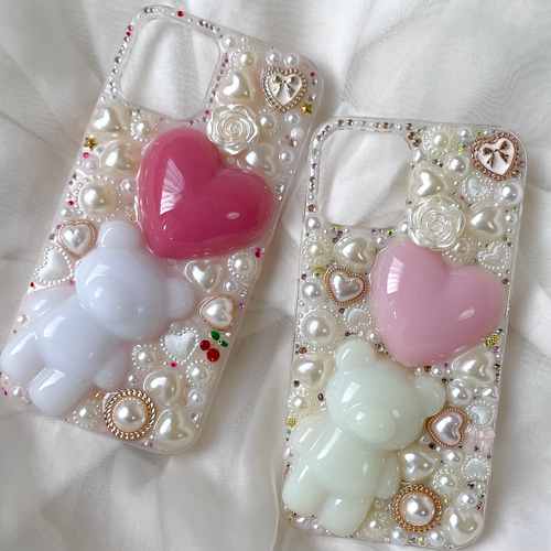 ♡くまちゃんハートのキラキラスマホケース♡スマホケース/iPhone 