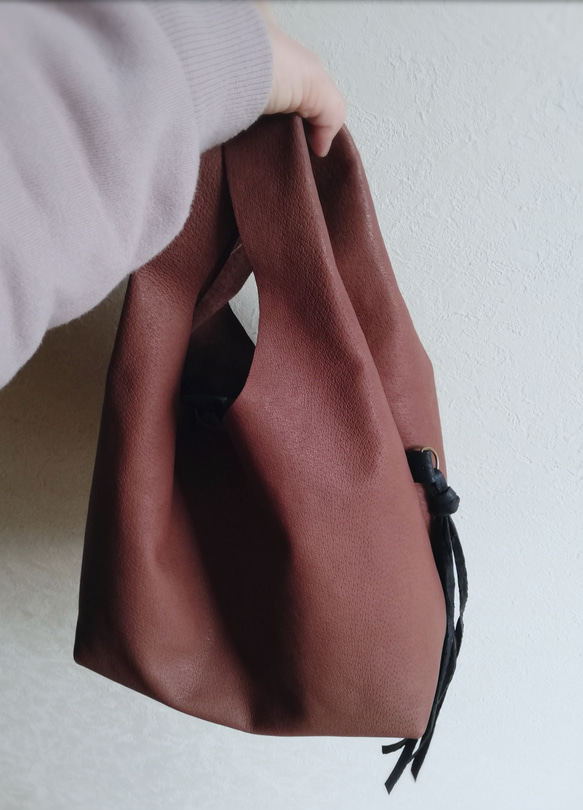 my Bag -mini-　チョコレート✗黒色　ピッグスキンレザー 14枚目の画像