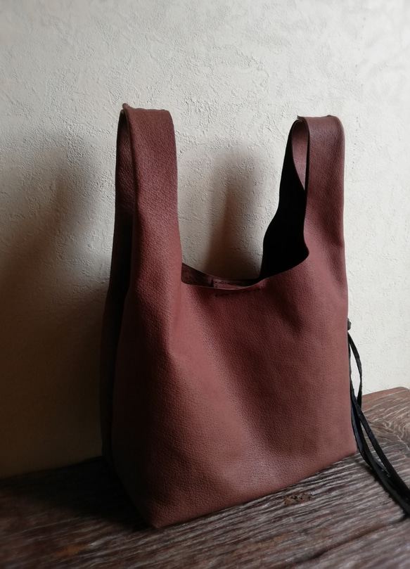 my Bag -mini-　チョコレート✗黒色　ピッグスキンレザー 2枚目の画像