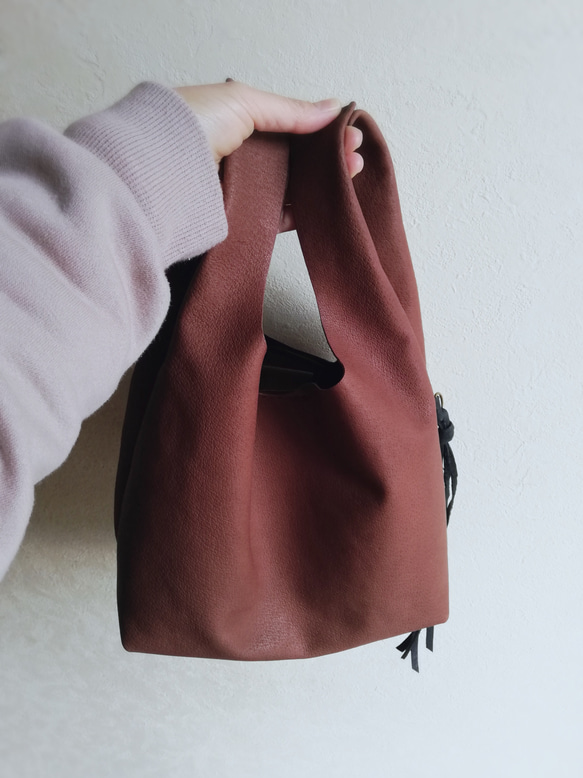 my Bag -mini-　チョコレート✗黒色　ピッグスキンレザー 12枚目の画像
