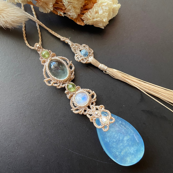 アクアマリン レインボームーンストーン マクラメネックレス 【公式通販】