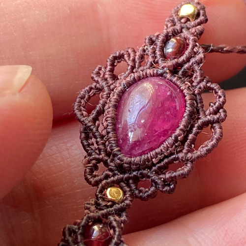 希少石アンモライト×ルビー×オパール×ガーネットのマクラメネックレス