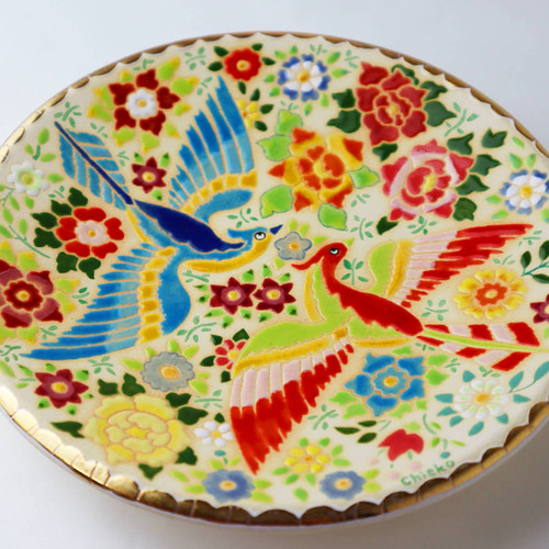 【美品】特大　絵皿　飾り皿　花鳥絵　置物　インテリア　工芸品　美術品　A3078 花鳥・大皿・絵皿・飾り皿・No.200607-34・梱包サイズ80 | リサイクル
