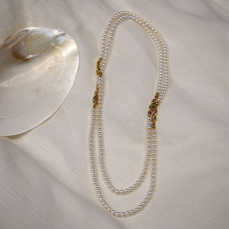 【送料無料】18K　高級感　ロング　パール　ネックレス　セーターネックレス