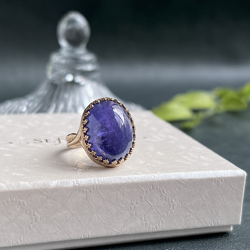 真鍮☆大粒☆宝石質タンザナイトAAA-☆10〜16号フリーサイズ☆16×12mm