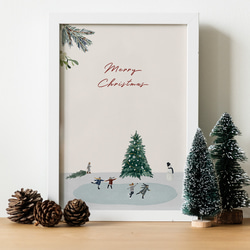 雪景色のポスター　/ i1023 / 北欧のクリスマス　雪の中スケートをする人々 5枚目の画像