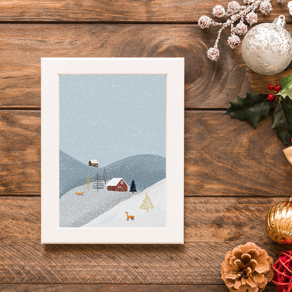 雪景色のポスター　/ i1021 / 北欧のクリスマス　雪の中スケートをする人々 4枚目の画像