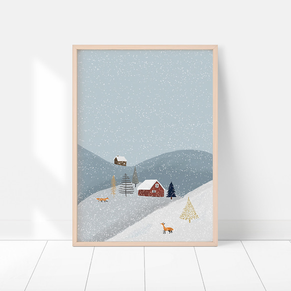 雪景色のポスター　/ i1021 / 北欧のクリスマス　雪の中スケートをする人々 7枚目の画像