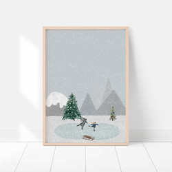 雪景色のポスター　/ i1020 / 北欧のクリスマス　雪の中スケートをする人々 7枚目の画像