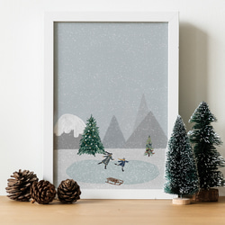 雪景色のポスター　/ i1020 / 北欧のクリスマス　雪の中スケートをする人々 6枚目の画像
