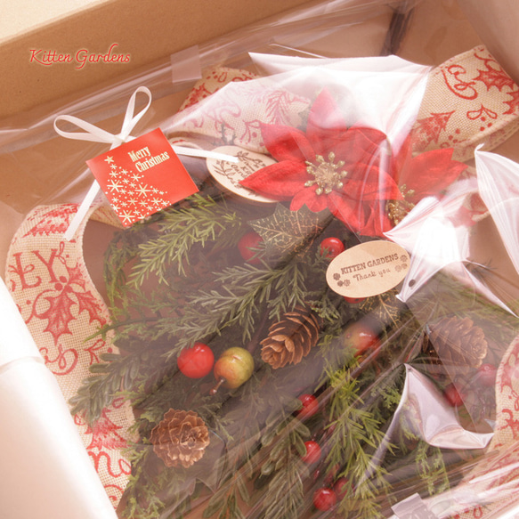 赤いポインセチアのクリスマスミニスワッグ（BOX入り） 7枚目の画像