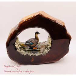 一つ限りの流木アート 水辺にたたずむカルガモ ジオラマ 流木 フィギュア 置物 鳥 インテリア レジン 生き物 N1 6枚目の画像