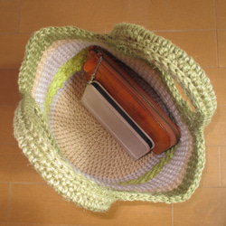 【受注制作】リフ編み　麻ひもニットバッグ　毛糸バッグ　あったか手編みバッグ 5枚目の画像