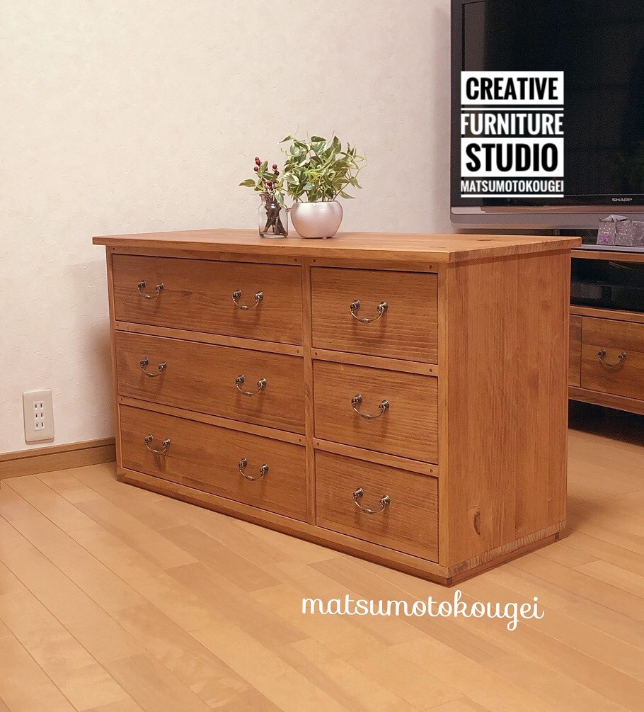 W100cm 6DRS Low chest 天然木たんす 無垢箪笥 引出し2種類❗️