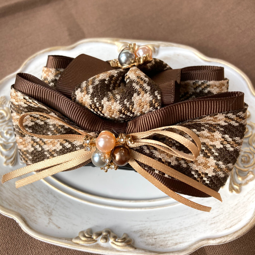 ハンドメイド♡♡ファーバンスクリップ♡♡Fancyギンガム