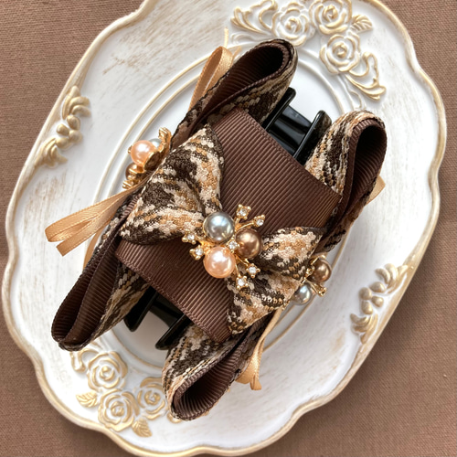 ハンドメイド♡♡ファーバンスクリップ♡♡Fancyギンガム