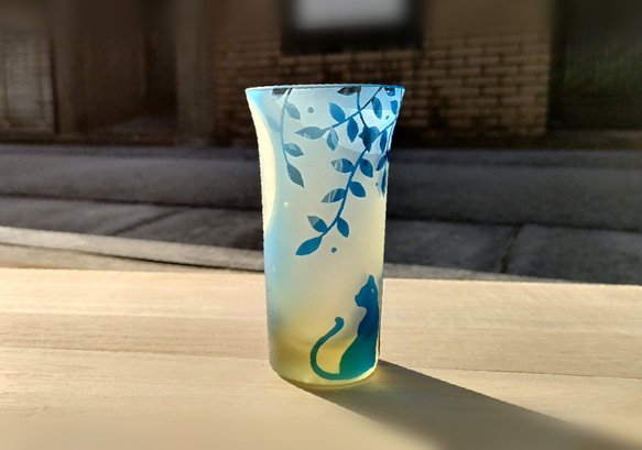 澄む月映え猫グラス サンドブラスト ギフト お祝い 母の日 父の日