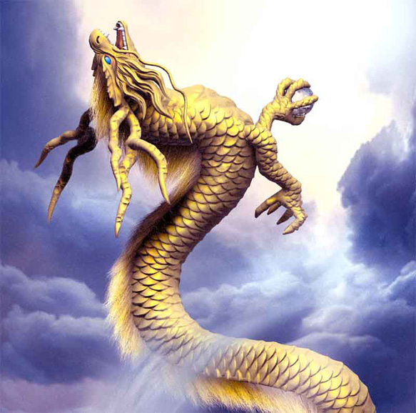 龍の絵「昇龍３・金龍」自作A4　竜の絵 2枚目の画像