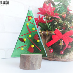 クリスマスツリー　クリスマス　インテリア　飾り　天然木　ガラス　フュージング　A 2枚目の画像