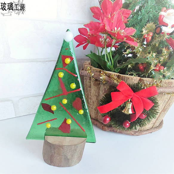 クリスマスツリー　クリスマス　インテリア　飾り　天然木　ガラス　フュージング　A 4枚目の画像