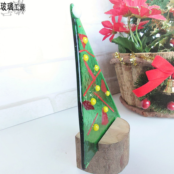 クリスマスツリー　クリスマス　インテリア　飾り　天然木　ガラス　フュージング　A 3枚目の画像