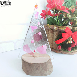 クリスマスツリー　クリスマス　ピンク　インテリア　飾り　天然木　ガラス　フュージング　H 5枚目の画像