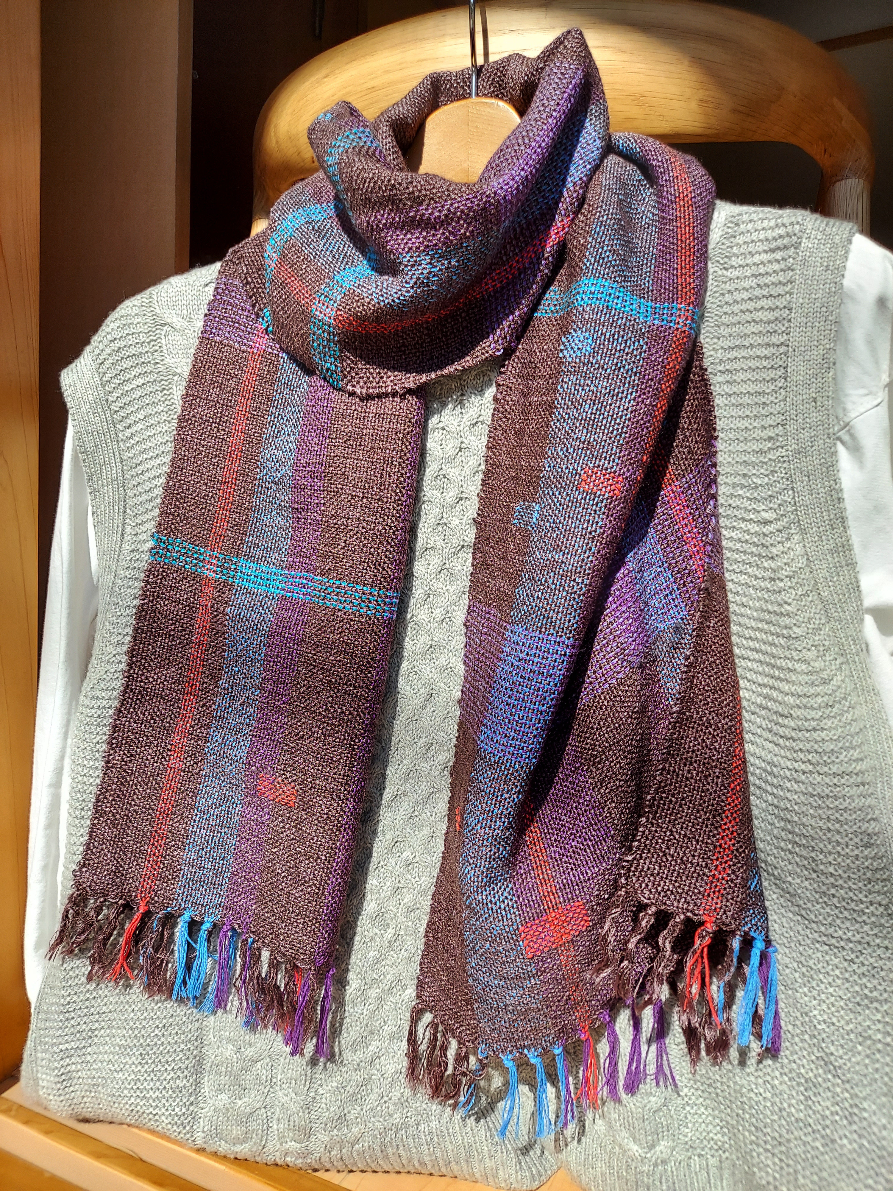 手織り　ウールとシルクのやさしいマフラー　作品2220