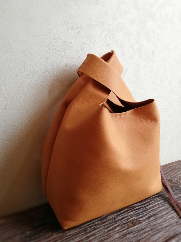 my Bag -mini-　檜皮色✗チョコレート　ピッグスキンレザー 2枚目の画像