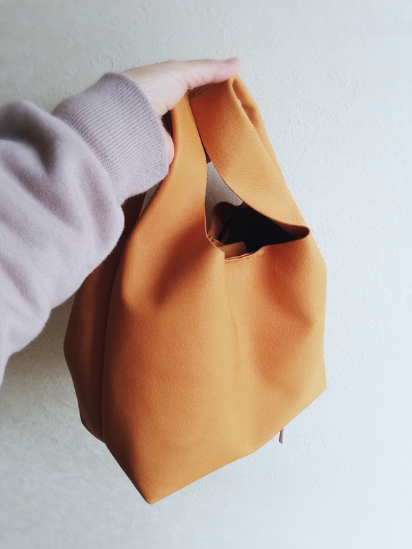 my Bag -mini-　檜皮色✗チョコレート　ピッグスキンレザー 15枚目の画像
