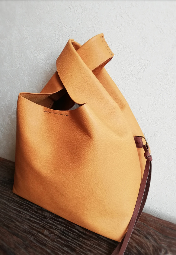 my Bag -mini-　檜皮色✗チョコレート　ピッグスキンレザー 3枚目の画像